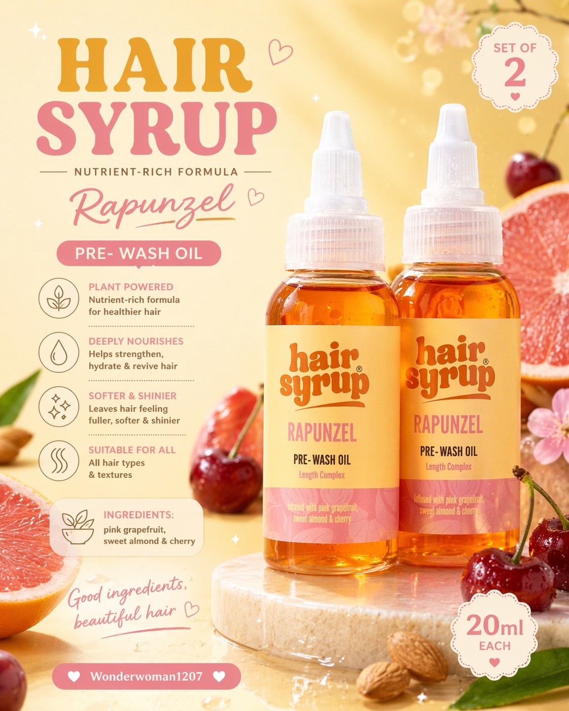 Hair Syrup | Rapunzel Pre-Wash Hair Oil | Infused with Pink Grapefruit x2