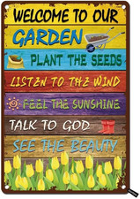 Vintage Welcome to Our Garden Sign - Outdoor Garden Signs for Porch Patio Yard B