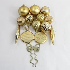 Lot of 14 Gold Christmas Ornaments Assorted Sizes And Shapes