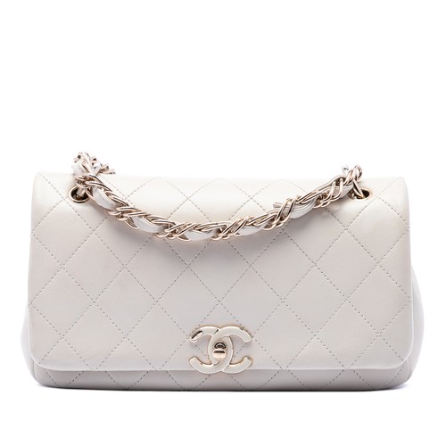 Chanel Large Quilted Lambskin Twist Chain Enamel CC Flap Crossbody Bag Off White