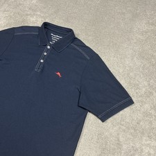 Tommy Bahama Polo Shirt Mens Large Navy Blue Pique Supima Island Zone Stretch