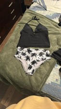 Black And White Palm Tree Print Tankini Set