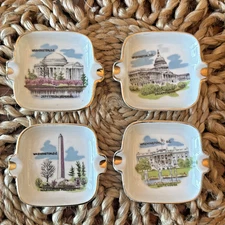 Lot of 4 Vintage Washington D.C. Souvenir Mini Ashtrays Gold Trim Landmarks 3"