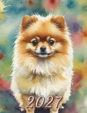 2027: Large Monthly Calendar Planner Watercolor Pomeranian Dog