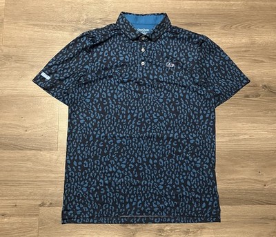 Good Good Golf Polo Shirt Men s Medium Blue Leopard Print Performance