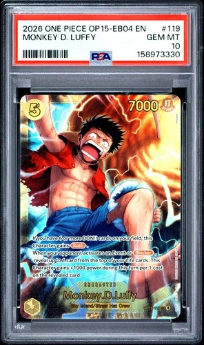 2026 ONE PIECE OP15-EB04-ADVENTURE ON KAMI'S ISLAND #119 MONKEY D. LUFFY PSA 10
