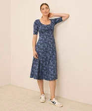 Pact Fit And Flare Signature Scoop Dress Midnight Garden Floral S W14