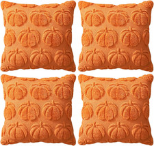 4 Pcs Fall Throw Pillow Covers 18x18, Autumn Decorations Soft Faux Fur Pillow Co