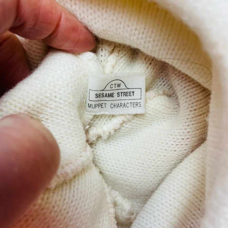 Gorro tejido vintage de Sesame Street Big Bird gorra joven niño marfil pompón Foto 2 de 4