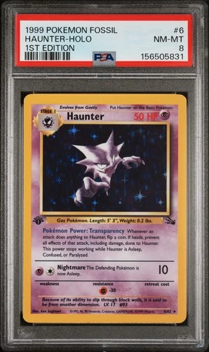 1999 POKEMON FOSSIL 1ST EDITION #6 HAUNTER-HOLO PSA 8