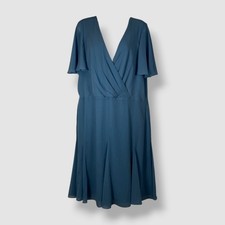 Lauren Ralph Lauren Women's Blue Crinkled Surplice Flutter Sleeve Dress Size 12