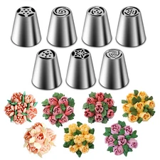 Russian Piping Tips Set, Stainless Steel Cupcake Flower Shaped Frosting Nozzl...
