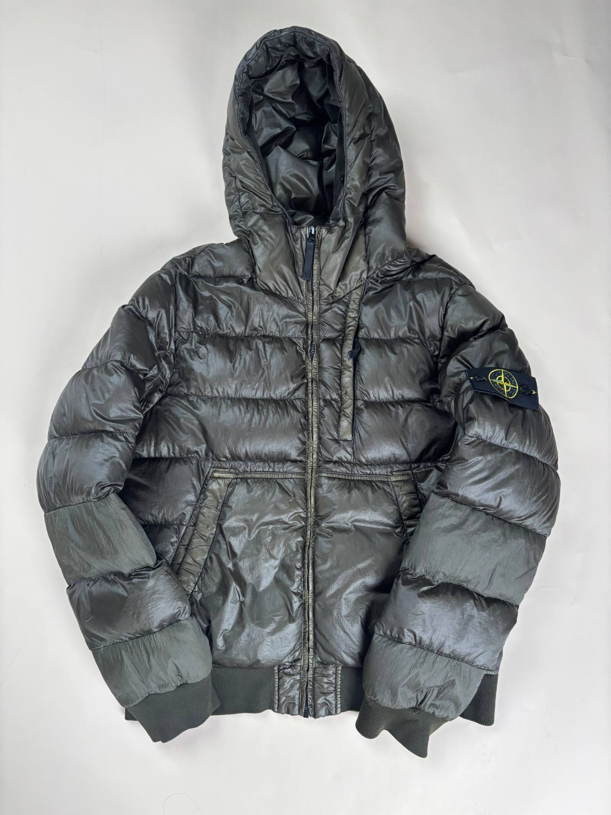 Stone Island AW14 Mens Zip Jacket Goose Down Green Garment Dyed Down Size L