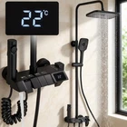 Matte Black Exposed Shower Faucet System set Rainfall Head Combo with Tub Spout