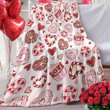Love Heart Pattern Throw Blanket Valentine Bedroom Accent