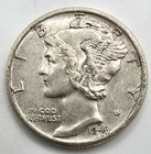 1943 D Mercury Dime AU/BU Full Bands 90% Silver Free ship! WWII Type Coin FB