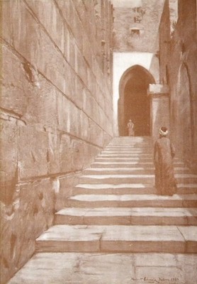 STAIRWAY OF THE MOSQUE AT HEBRON 1893 Herbert Gustave Schmalz TINTED PRINT