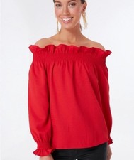 Tuckernuck Red Marguerite Off The Shoulder Ruffle Blouse Size Small