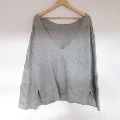 COLLAGE V-neck knit sweater, size F, gray Women USED