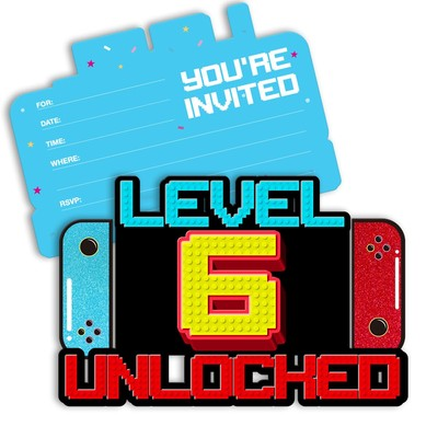 #ad #ad Video Game 6th Birthday Party Invitations Boy Glitter Video Game 6 Year Old B... $11.88