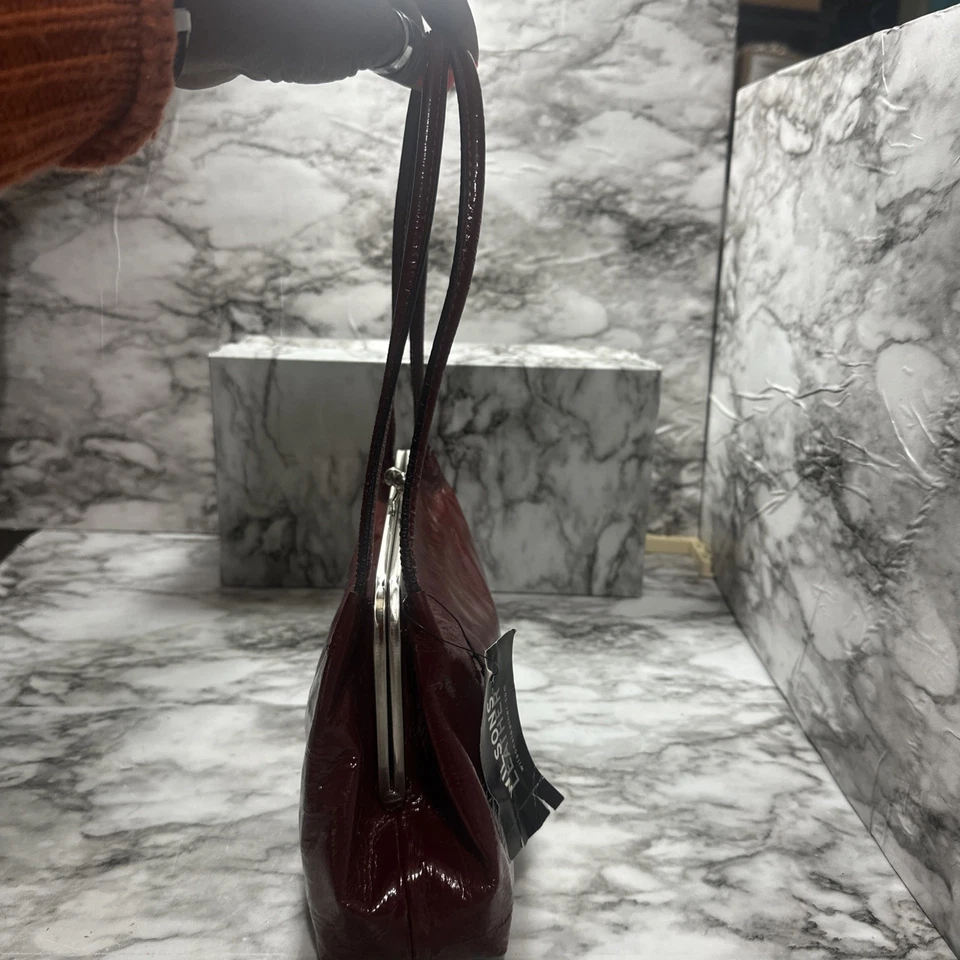 Wilsons кожи Pelle студии красный лакированная кожа поцелуй замок двойной ручки сумочки новый - Изображение 3 из 4