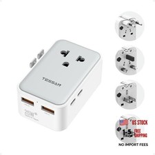 Universal Travel Adapter PD 25W, Ultra Thin International Power adapter Grey