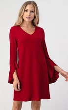 Pixie & Ivy New Flare Longsleeve Vneck Red Dress Med
