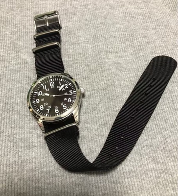 #ad 42mm Military Quartz Field Watch Steel Polished Case Black Dial NATO Strap $49.99