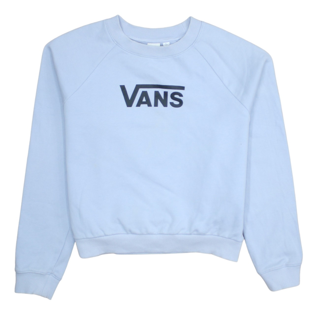 Vans Mens Sweatshirt Light Blue Fleece Pullover Crew Neck Logo Graphic Top L