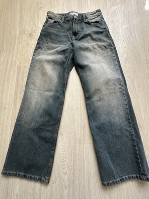 Bershka Baggy Jeans Women US 2 EU 34 Gray Washed Wide Leg Denim Y2K