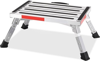 Height Adjustable Folding RV Step Stool with Anti-Slip Surface & Handle, 1000lbs