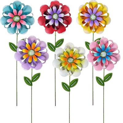 Large Metal Decorative Garden Stakes 6 Pc Set Colorful Landscape Outdoor