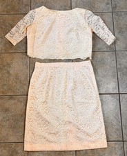 VTG Sears Fashion 2 Piece Lace Overlay Set Skirt Top Pale Peach Lined Sz 12/14