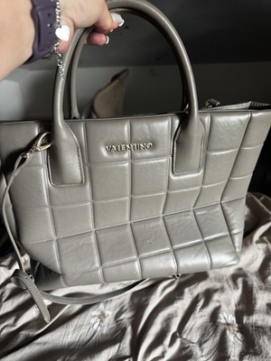 Valentino Damen Henkeltasche Leder grau gesteppt, Reißverschluss, Träger, Logo