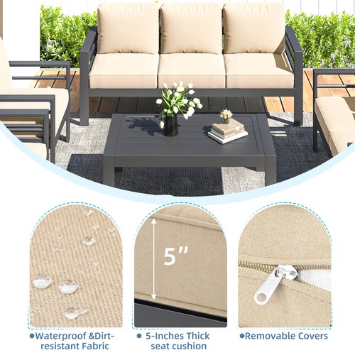 7-Piece Aluminium Patio Furniture Set, Outdoor Conversation Sofa with Table - Picture 38 of 40