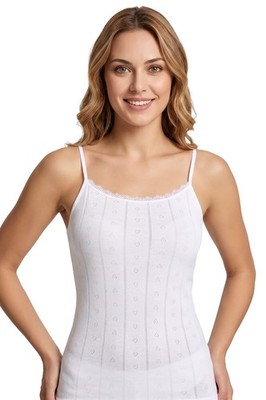 2er Pack Damen Unterhemd Spaghettiträger Baumwolle Top mit Spitze Basic