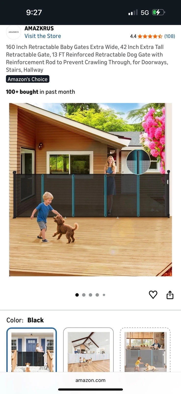 160In Retractable Baby Gates Extra Wide, 42 In Extra Tall Reinforced Gate, 13 FT