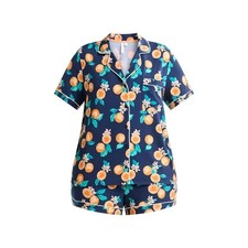 Joyspun Notch Collar Shorty Pj Set Navy Print Size 3X