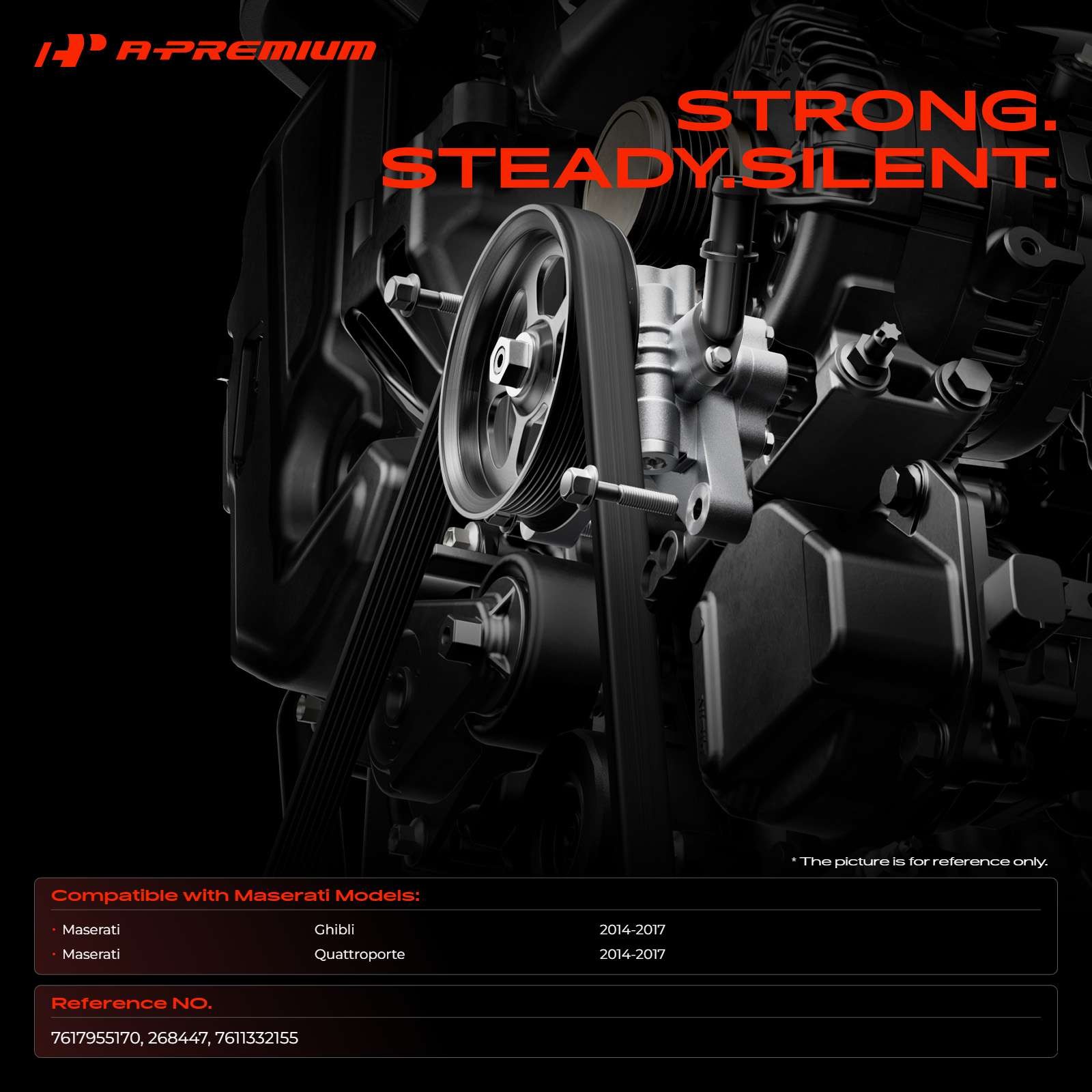 A-Premium Power Steering Pump with Pulley for Maserati Ghibli Quattroporte 14-17
