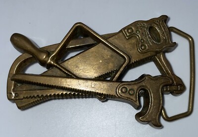 Vintage 1981 Baron Buckles Brass Carpentry Tools Belt Buckle 6253