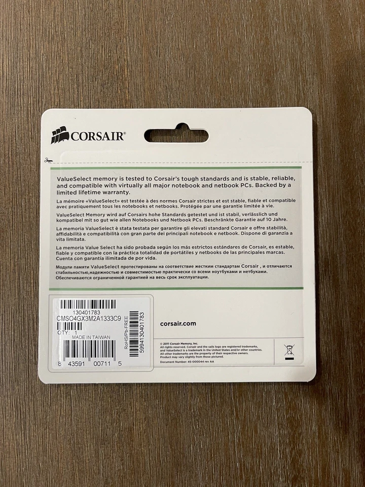 Corsair Laptop Memory 4GB (2x2GB) DDR3 1333MHz CMSO4GX3M2A1333C9 - NEW - Image 2 of 2