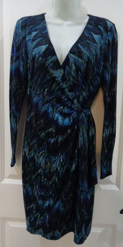 Schönes Cache💗Multi Blue Midi LS mit Reißverschlüssen Mokassin Tie Wickel Stretch Kleid💗Gr. M - Bild 1 von 10