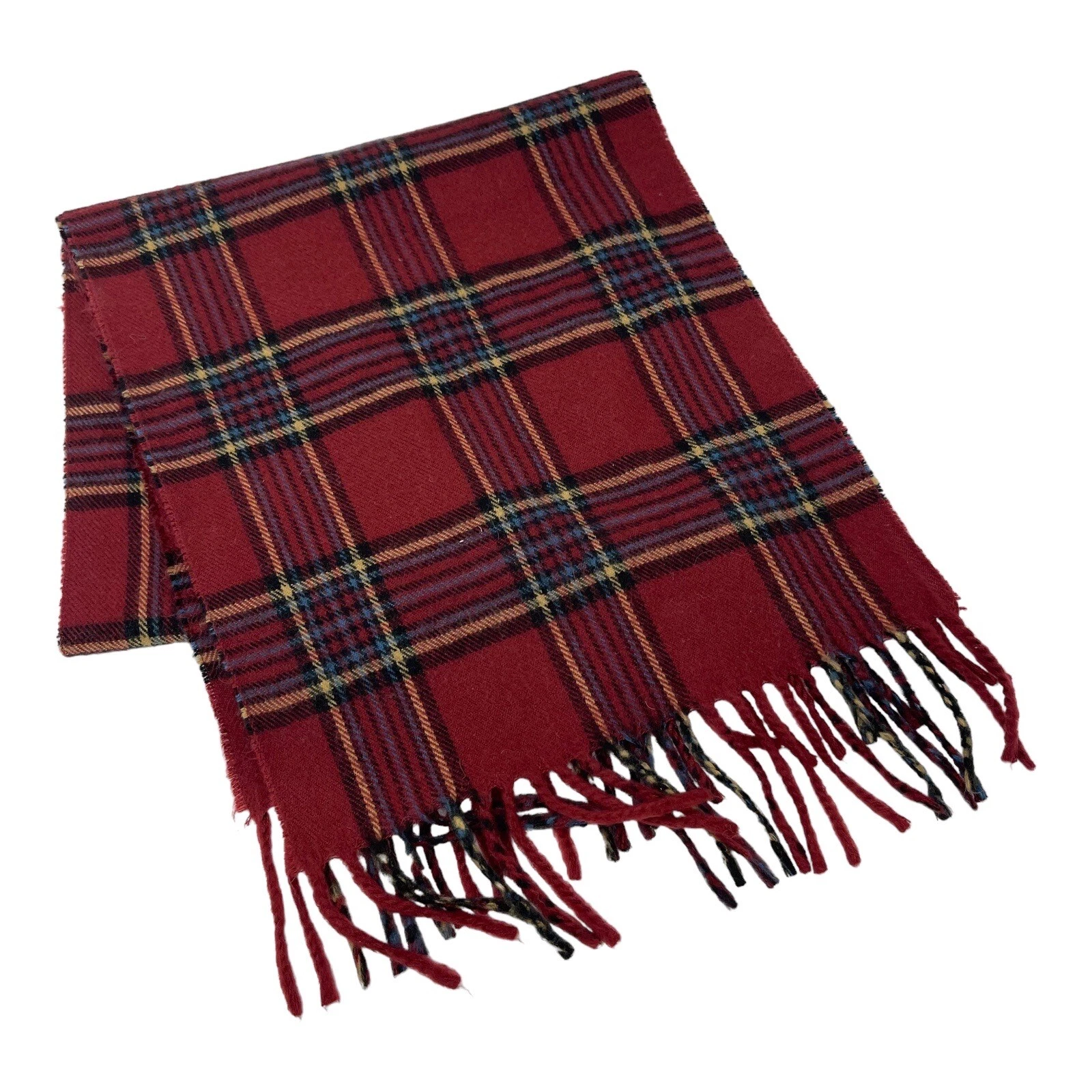 Écharpe Christian Dior plaid rouge frange cashmaire vintage