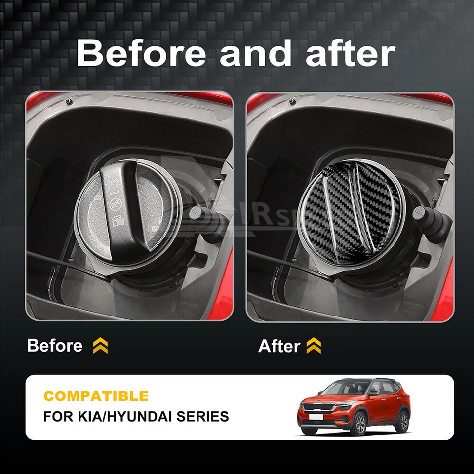 Fuel Tank Gas Cap Cover Real Carbon Fiber For Hyundai Excel Genesis H200 300 400 - Image 3 of 4