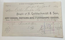 19th Century 1893 H. Goldschmidt & Son Hartford Connecticut CT Billhead Receipt