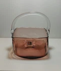 Blenko Handmade Lavender Art Glass Basket with Clear Applied Handle