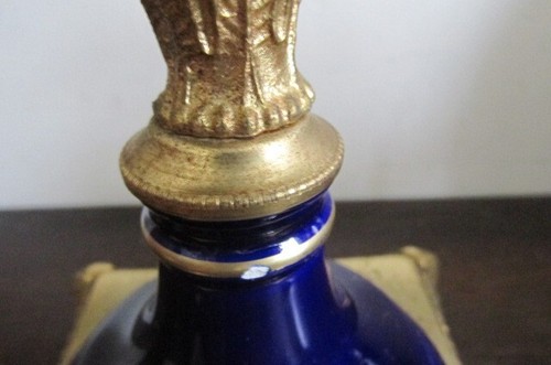 Antique Sevres Style France Hand Painted 17.5" Urn Cobalt Blue Gold Flowers - Picture 8 of 15