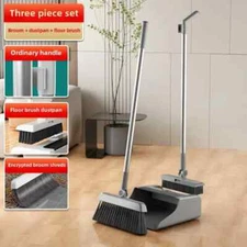 3-in-1 Broom & Dustpan Set with Long Handle - Home Cleaning Tools Sturdy Comb 