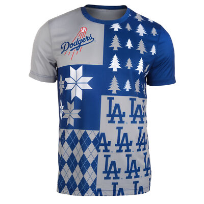 FOCO MLB Men's Los Angeles Dodgers Busy Block Ugly Crew Neck Tee