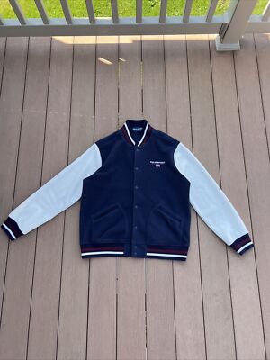 Polo Sport Ralph Lauren Men's Navy/White Fleece Button Snap Varsity Jacket  EUC L